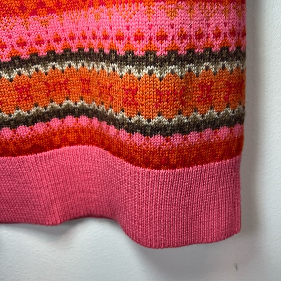 Talbots Women's Fair Isle Merino Wool V-Neck Sweater Red Pink Size Medium Petite - Picture 7 of 11